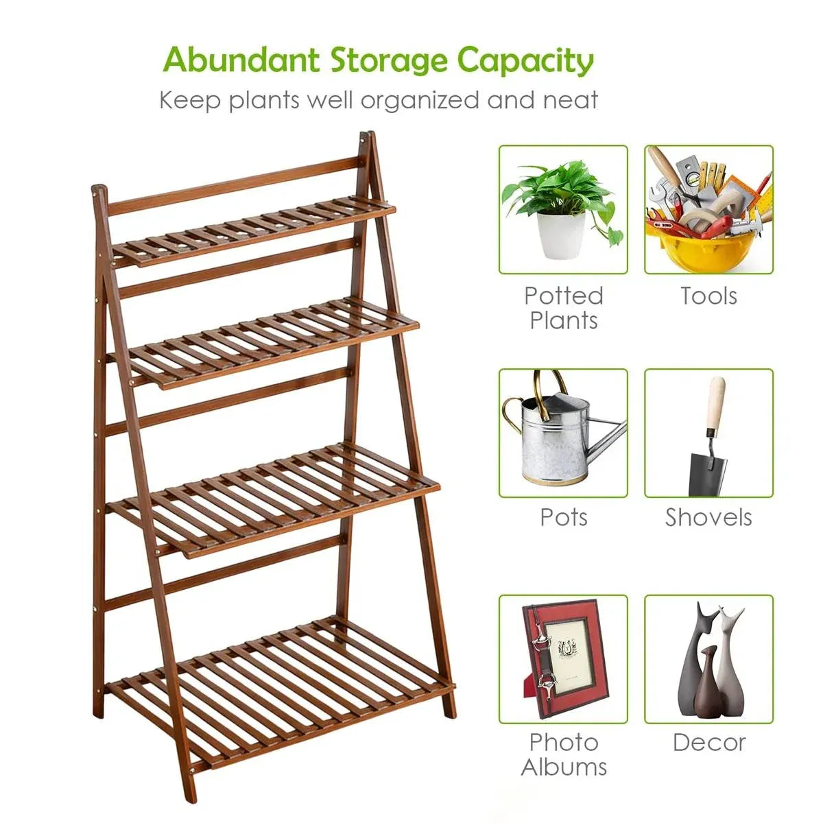 4-Tier Folding Bamboo Plant Stand, 122 cm