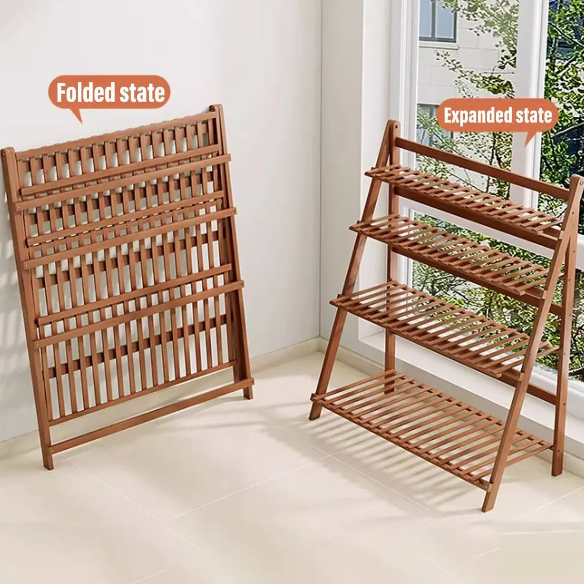 4-Tier Folding Bamboo Plant Stand, 122 cm