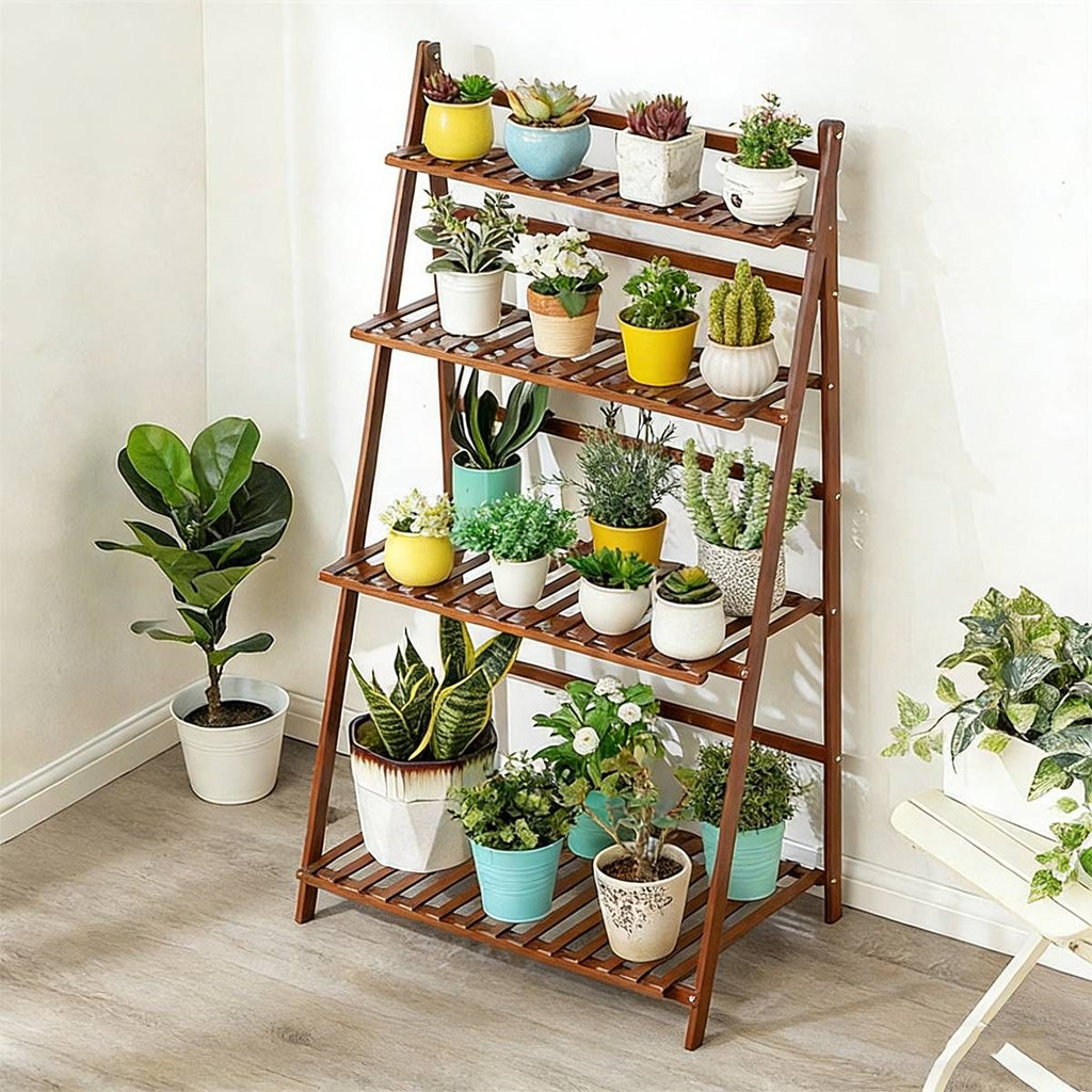 4-Tier Folding Bamboo Plant Stand, 122 cm