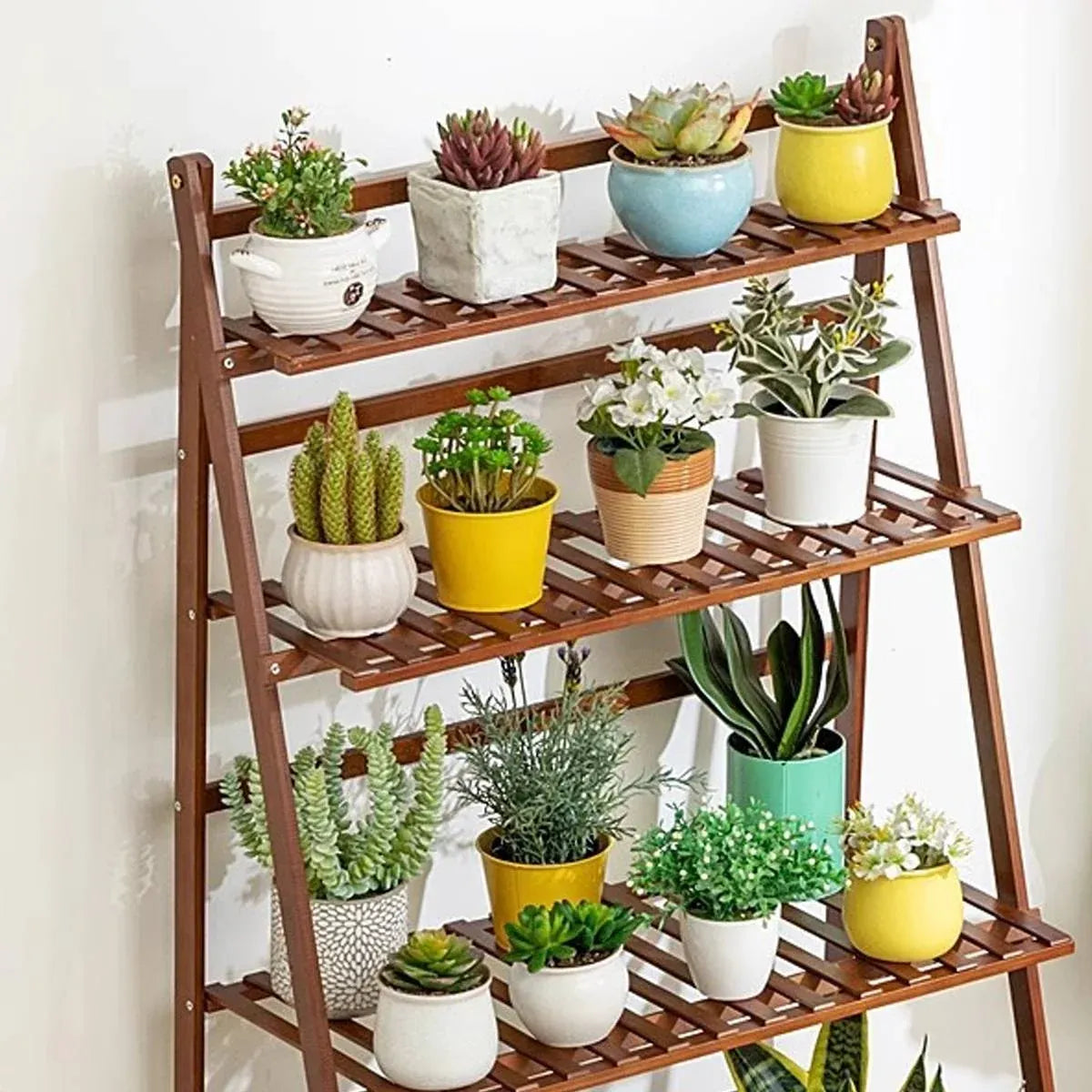 4-Tier Folding Bamboo Plant Stand, 122 cm