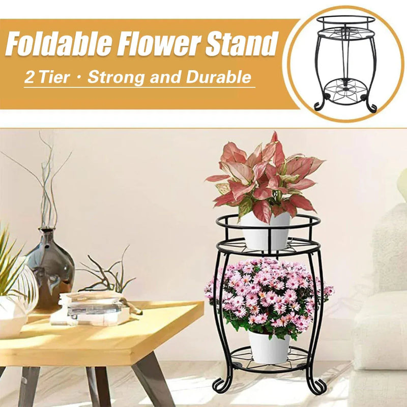 Foldable 2-Tier Metal Plant Stand