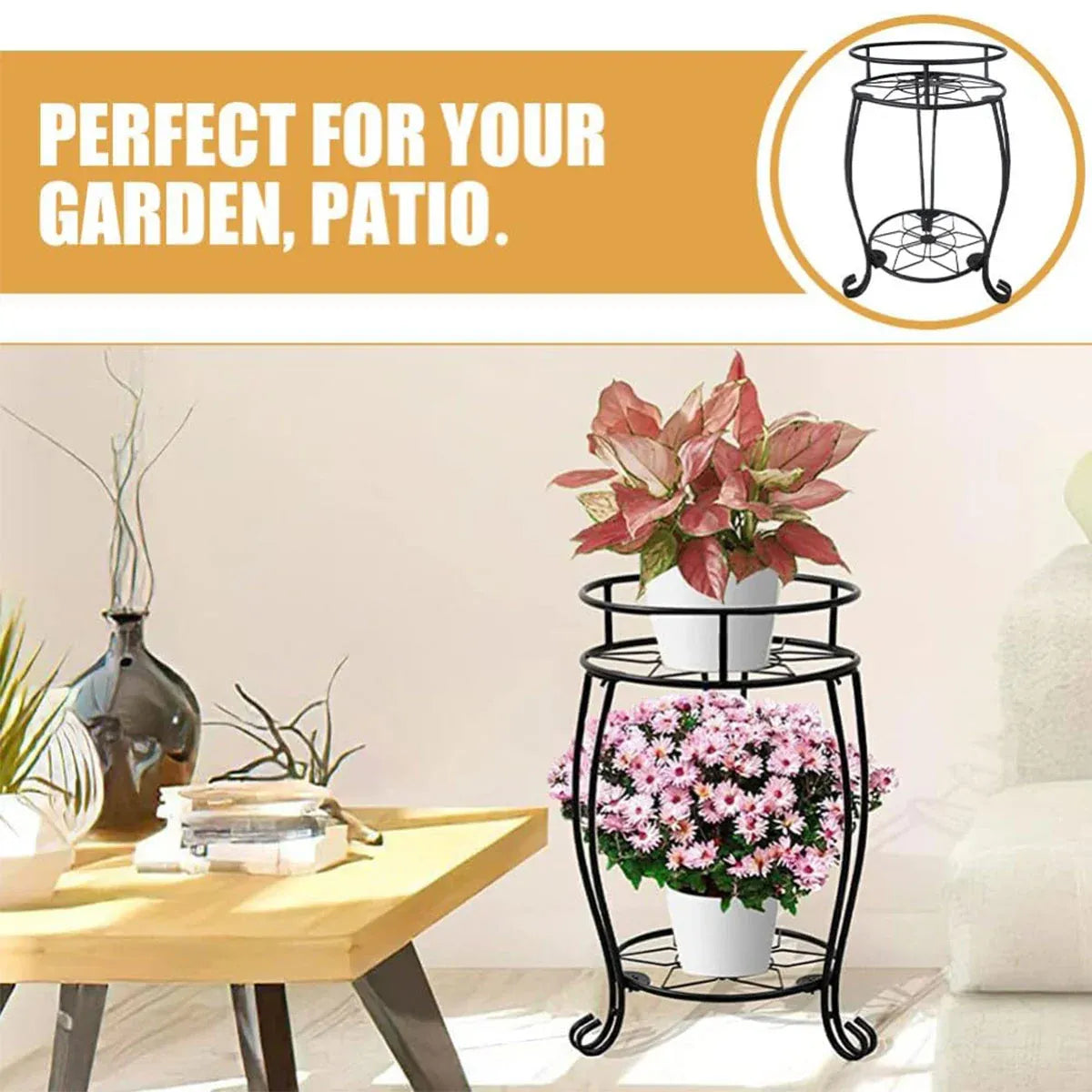 Foldable 2-Tier Metal Plant Stand