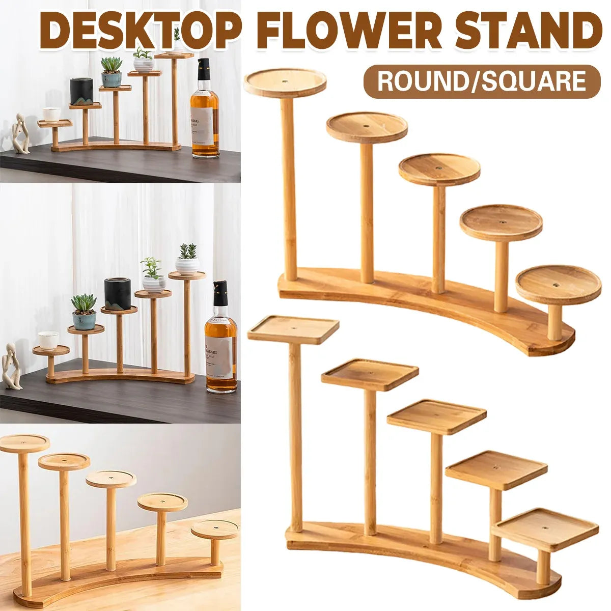 Bamboo Desktop Plant Stand, 38 cm – Square