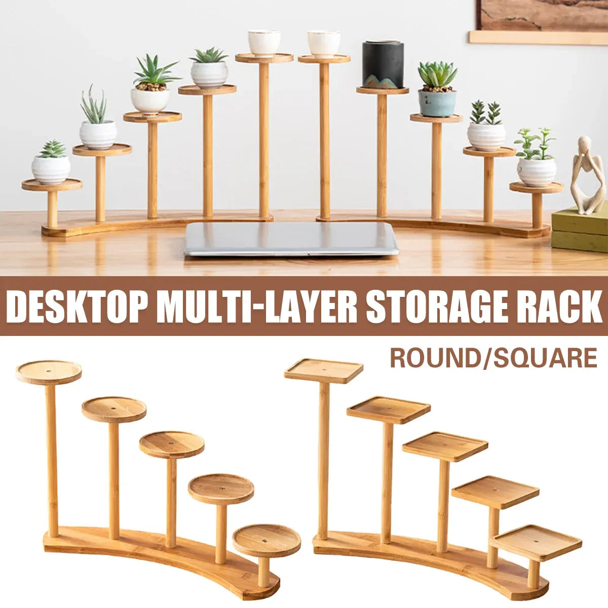 Bamboo Desktop Plant Stand, 38 cm – Round