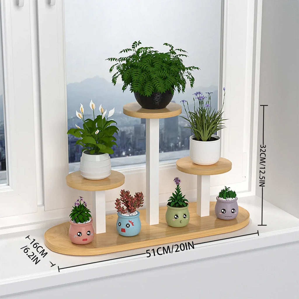 Multi-Tier Windowsill Plant Shelf, Steel and Wood, 51 cm
