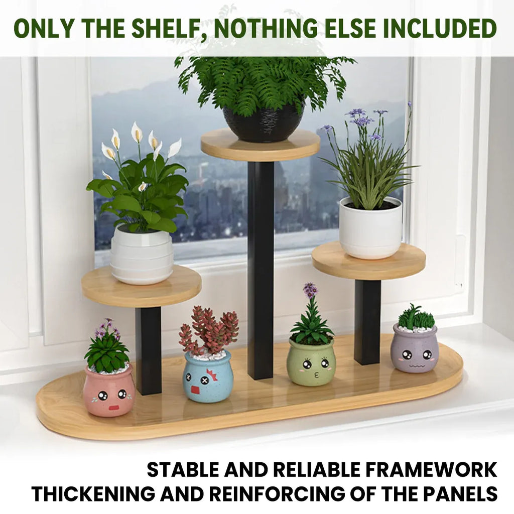 Multi-Tier Windowsill Plant Shelf, Steel and Wood, 51 cm
