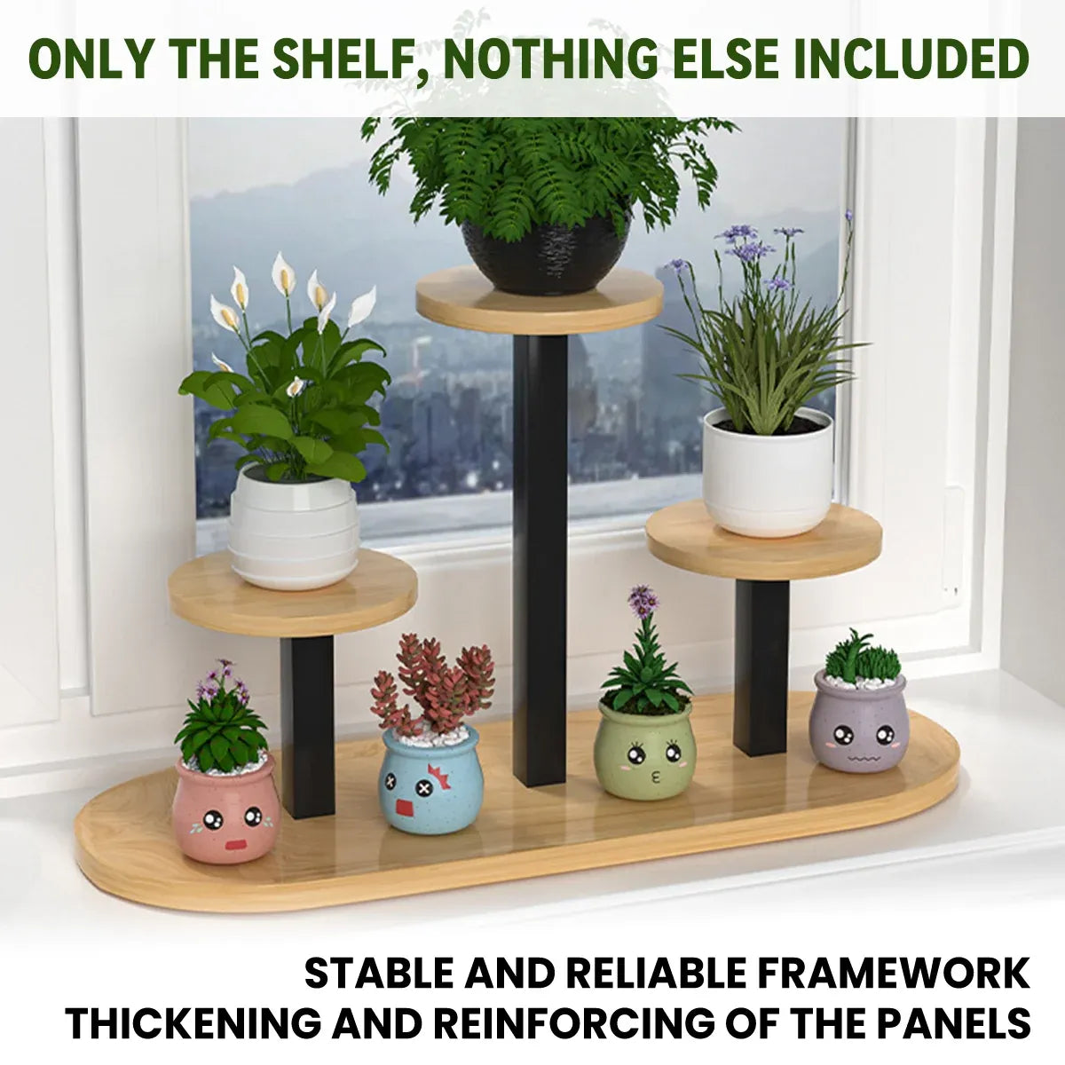 Multi-Tier Windowsill Plant Shelf, Steel and Wood, 51 cm