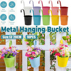 Hanging Metal Flower Buckets with Hooks, 13 cm – 10 Pack, Multicolour