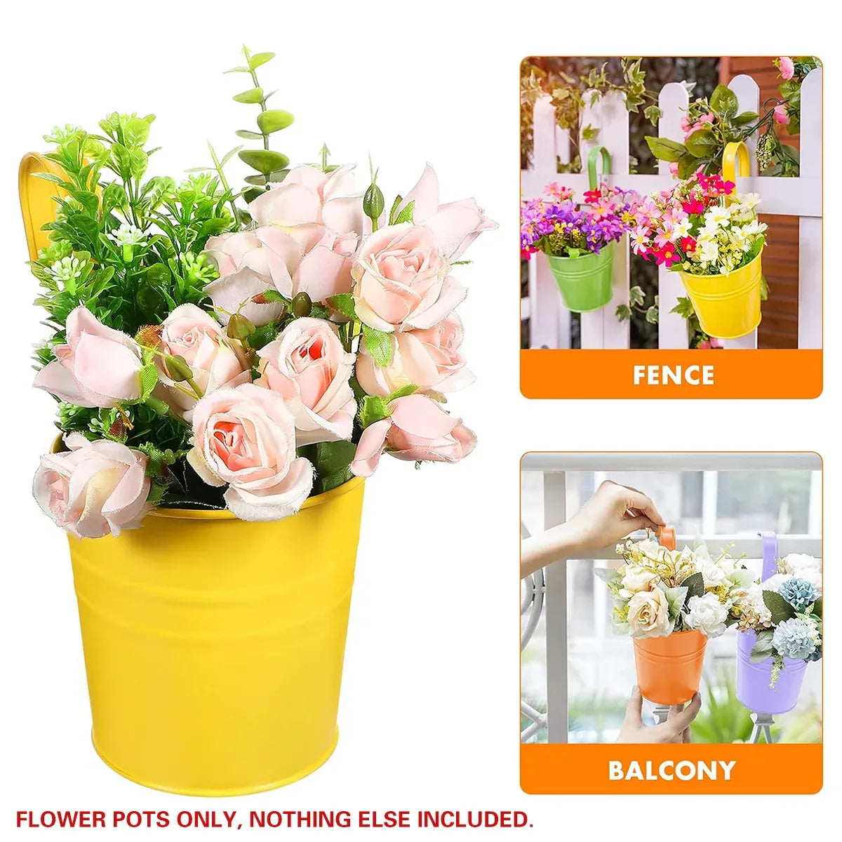 Hanging Metal Flower Buckets with Hooks, 13 cm – 10 Pack, Multicolour