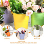 Hanging Metal Flower Buckets with Hooks, 13 cm – 10 Pack, Multicolour