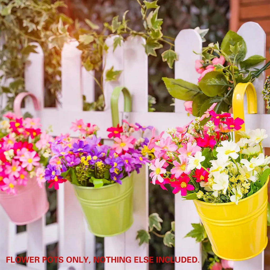 Hanging Metal Flower Buckets with Hooks, 13 cm – 10 Pack, Multicolour