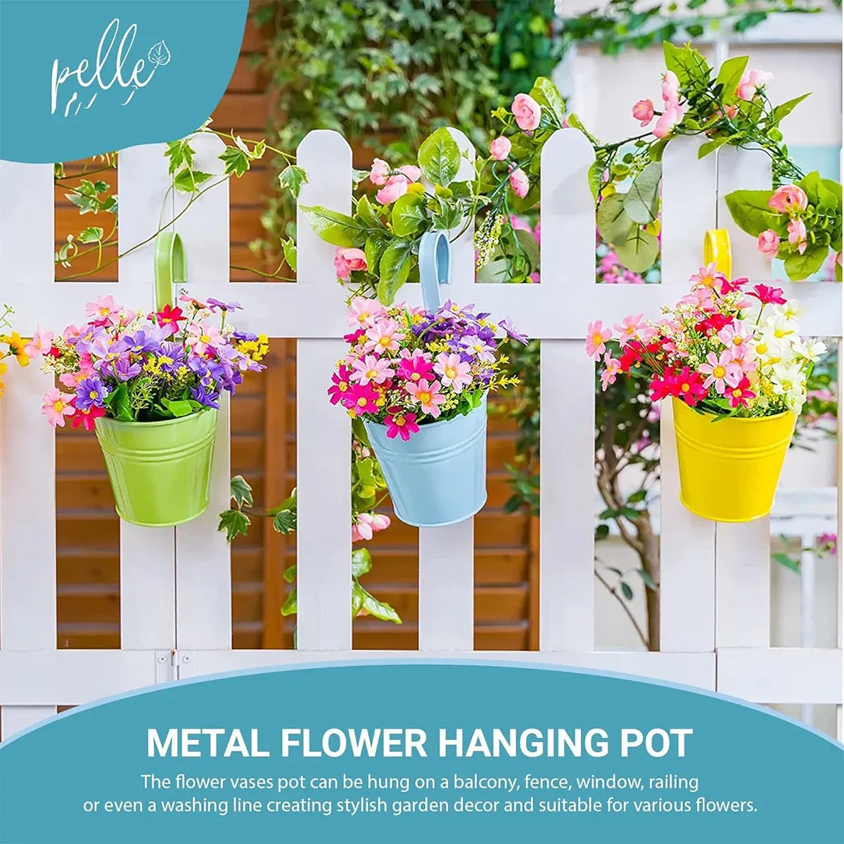Hanging Metal Flower Buckets with Hooks, 13 cm – 10 Pack, Multicolour