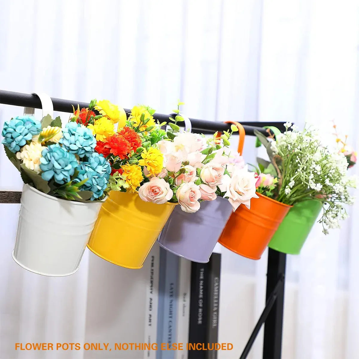 Hanging Metal Flower Buckets with Hooks, 13 cm – 10 Pack, Multicolour