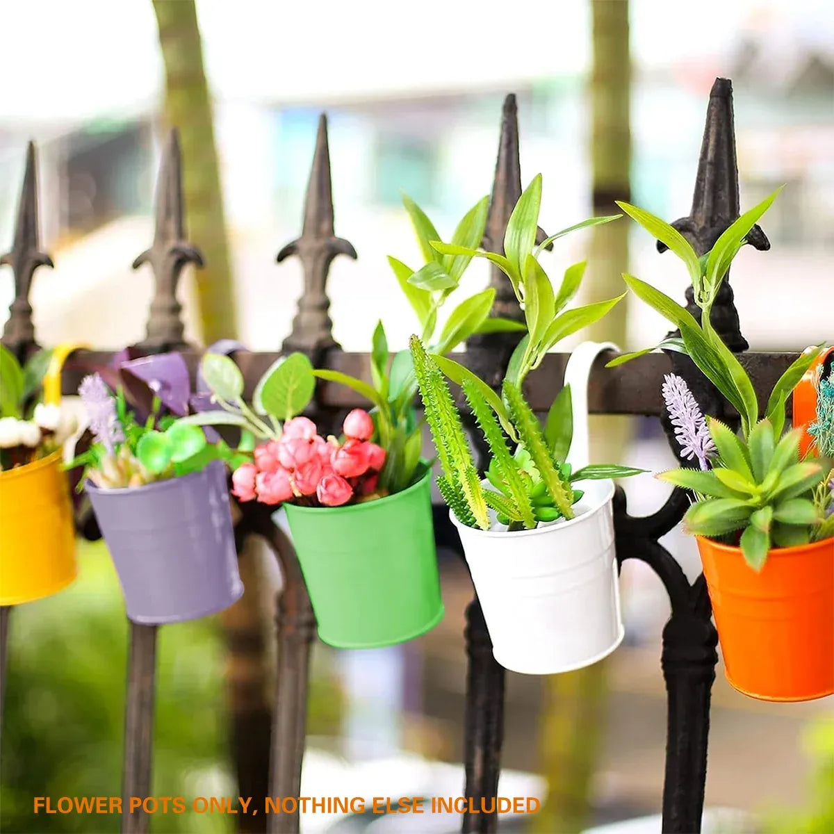 Hanging Metal Flower Buckets with Hooks, 13 cm – 10 Pack, Multicolour