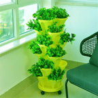 4-Petal Stackable Strawberry Planter with Wheeled Base – 5 Tiers, Beige