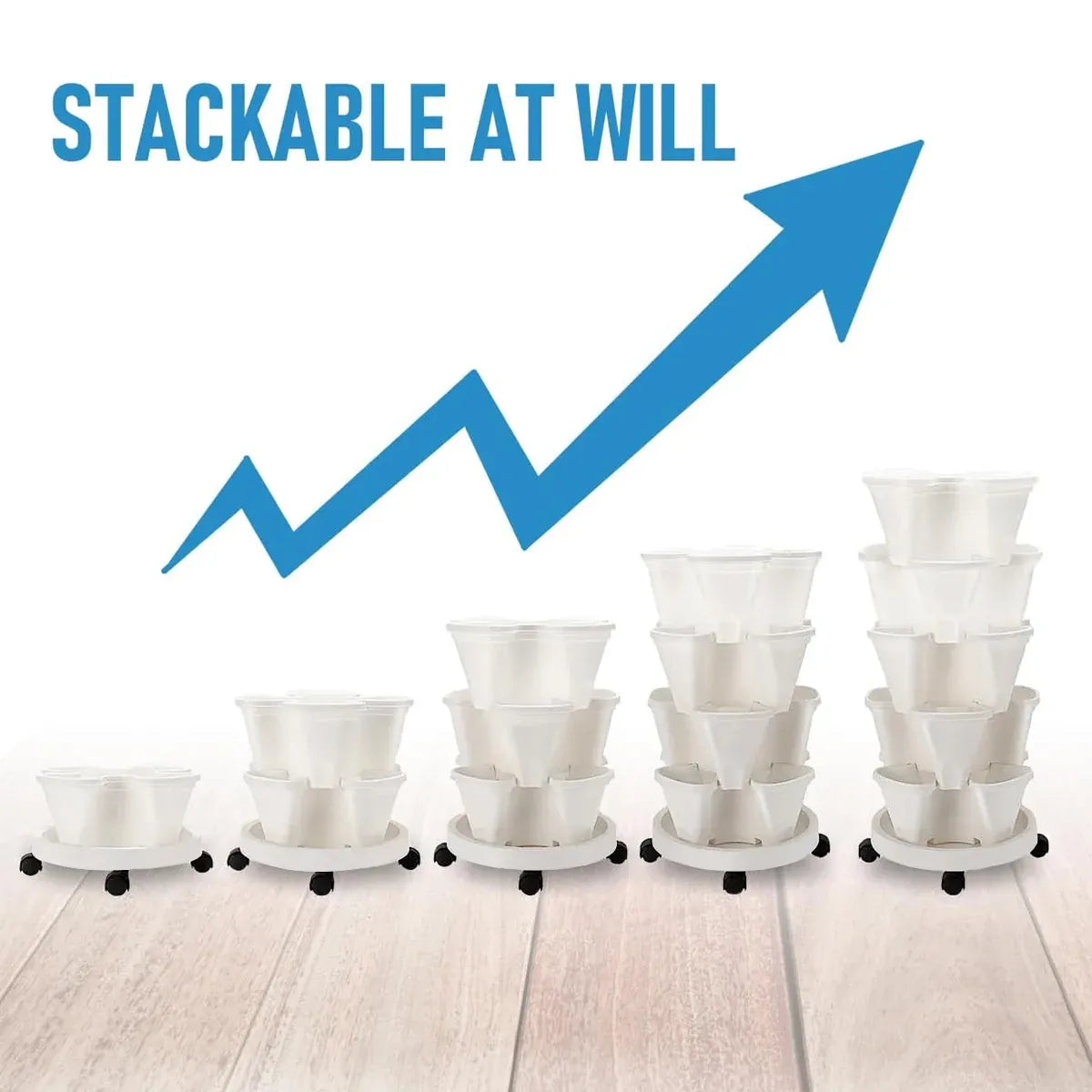 4-Petal Stackable Strawberry Planter with Wheeled Base – 5 Tiers, Beige
