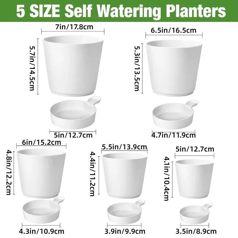Self-Watering Plant Pots, Set of 5 – Green