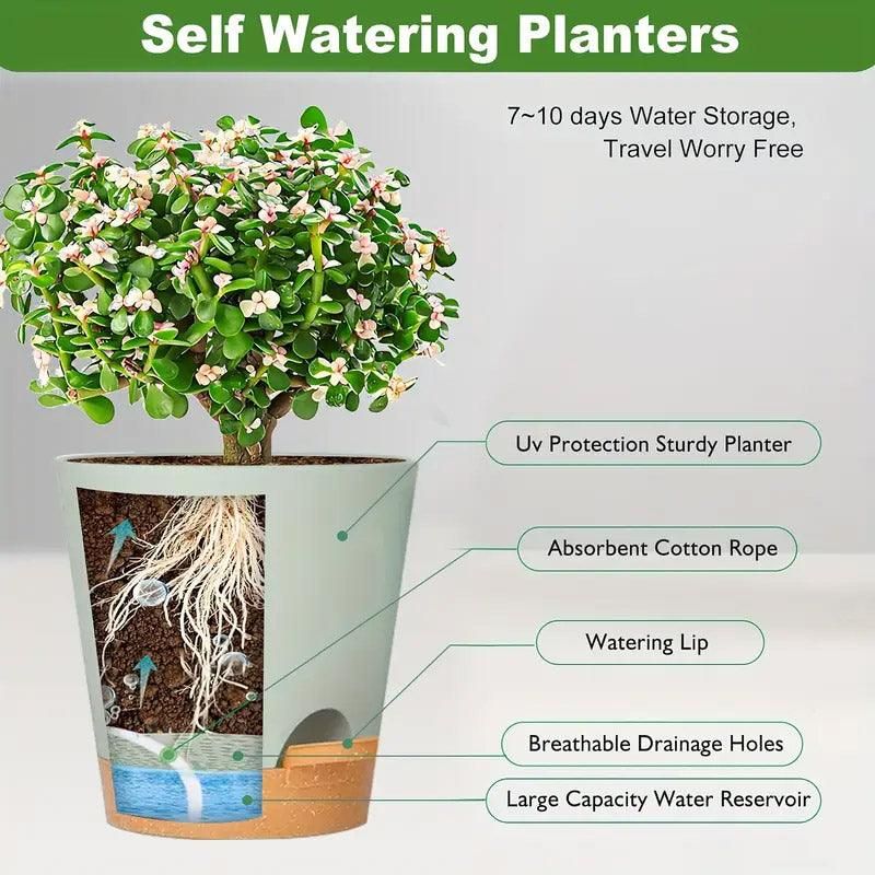 Self-Watering Plant Pots, Set of 5 – Green