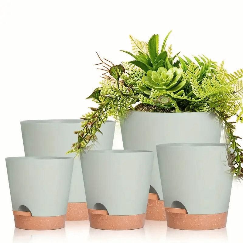 Self-Watering Plant Pots, Set of 5 – Green