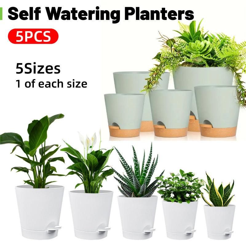 Self-Watering Plant Pots, Set of 5 – White