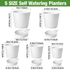 Self-Watering Plant Pots, Set of 5 – White