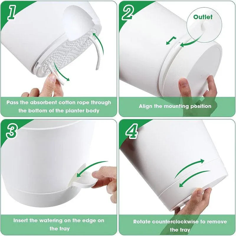 Self-Watering Plant Pots, Set of 5 – White