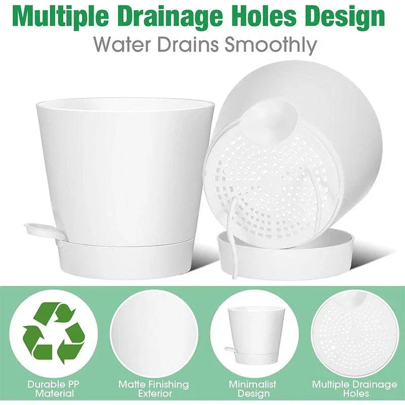 Self-Watering Plant Pots, Set of 5 – White