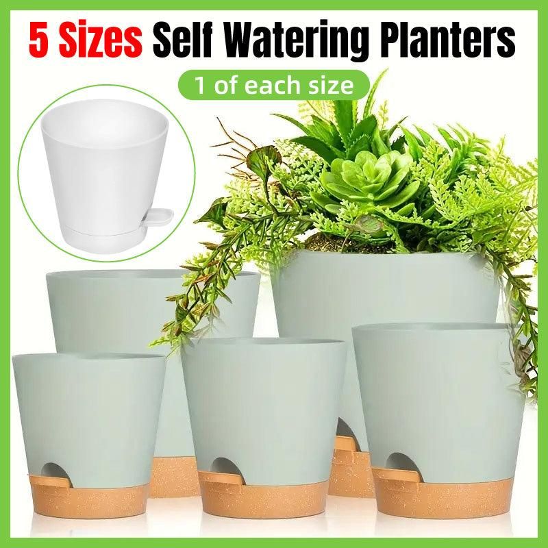 Self-Watering Plant Pots, Set of 5 – White