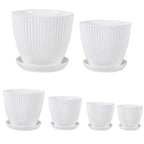 Striped Plastic Plant Pots with Saucers, 9–19 cm – Set of 6, White