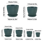 Striped Plastic Plant Pots with Saucers, 9–19 cm – Set of 6, White