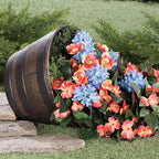 Barrel-Look Plastic Planters with Saucers – 2 Pack