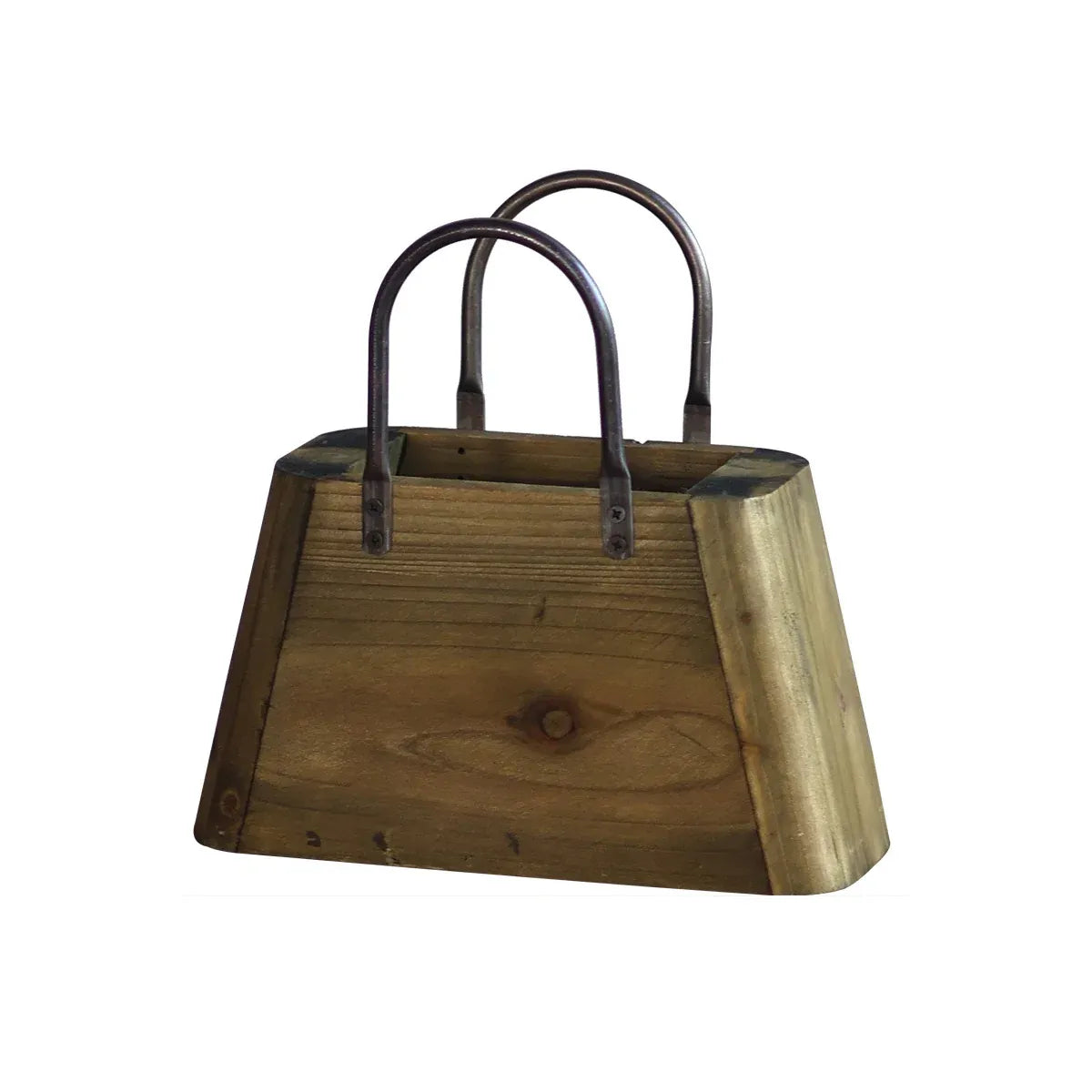 Handbag-Shaped Wooden Planter with Metal Handles, 26 cm