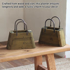 Handbag-Shaped Wooden Planter with Metal Handles, 26 cm