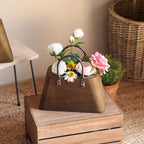 Handbag-Shaped Wooden Planter with Metal Handles, 26 cm