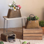 Handbag-Shaped Wooden Planter with Metal Handles, 26 cm