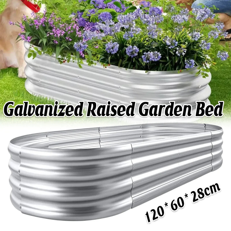 Oval Galvanised Raised Garden Bed, 120 x 60 x 28 cm