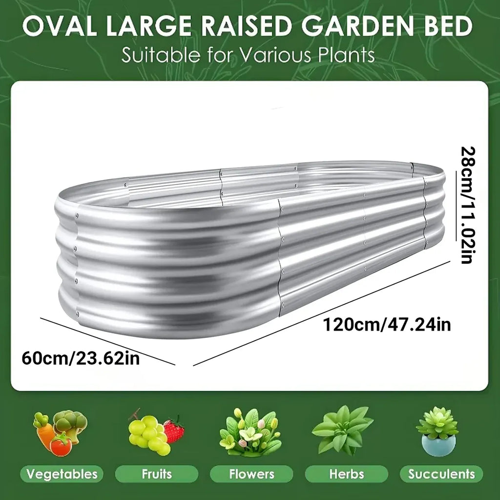 Oval Galvanised Raised Garden Bed, 120 x 60 x 28 cm