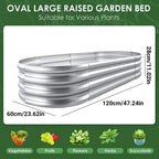 Oval Galvanised Raised Garden Bed, 120 x 60 x 28 cm