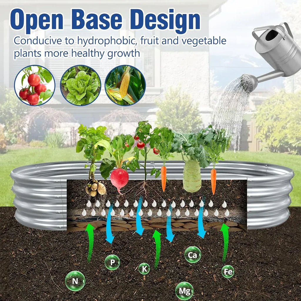 Oval Galvanised Raised Garden Bed, 120 x 60 x 28 cm