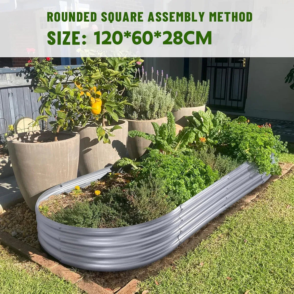 Oval Galvanised Raised Garden Bed, 120 x 60 x 28 cm