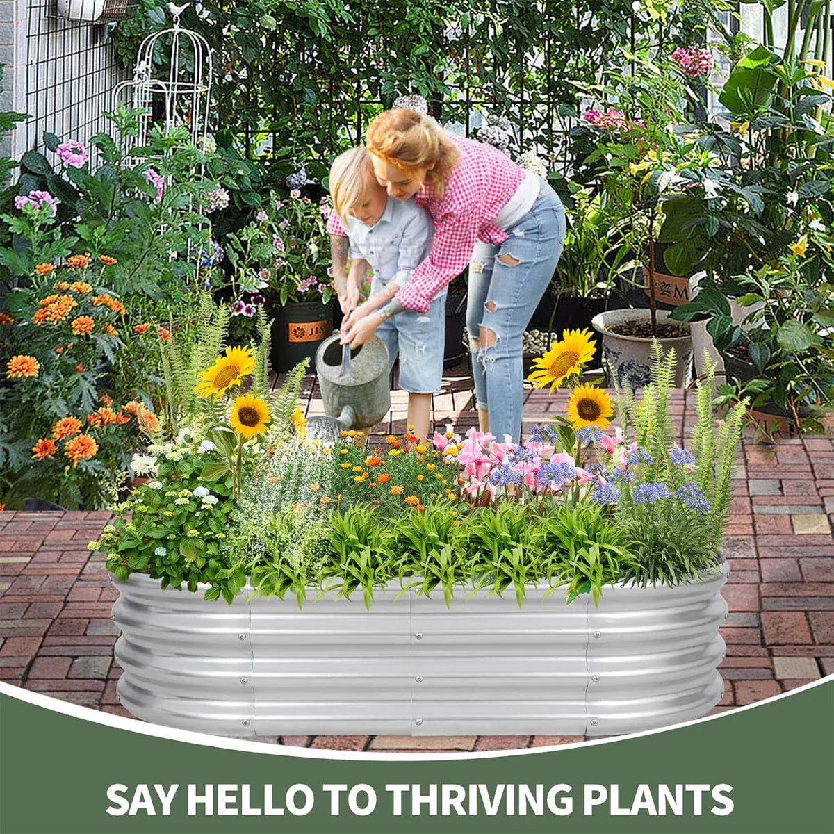 Oval Galvanised Raised Garden Bed, 120 x 60 x 28 cm