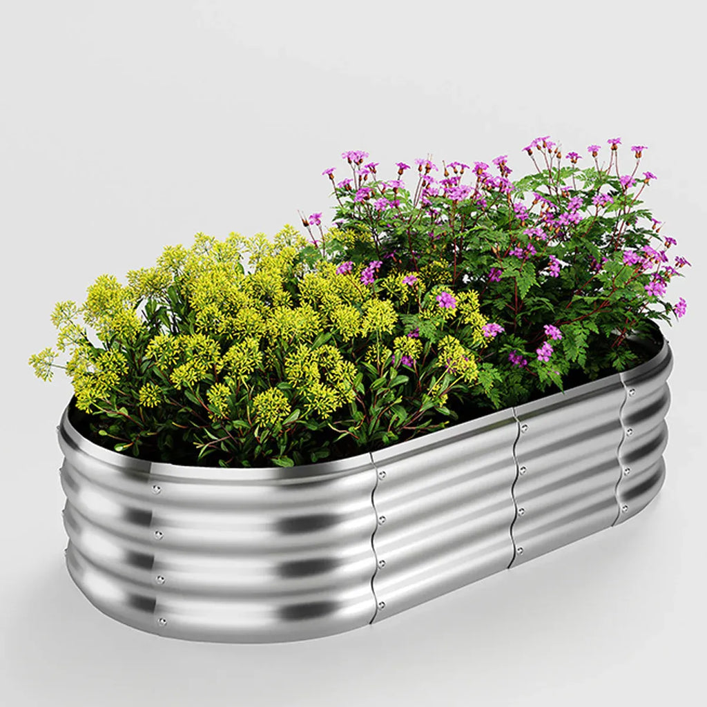 Oval Galvanised Raised Garden Bed, 120 x 60 x 28 cm