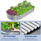 Oval Galvanised Raised Garden Bed, 120 x 60 x 28 cm