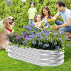 Oval Galvanised Raised Garden Bed, 120 x 60 x 28 cm