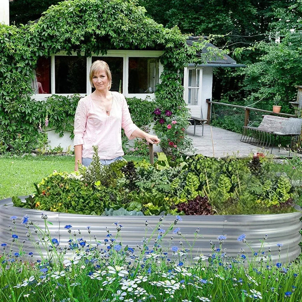 Oval Galvanised Raised Garden Bed, 120 x 60 x 28 cm