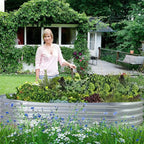 Oval Galvanised Raised Garden Bed, 120 x 60 x 28 cm