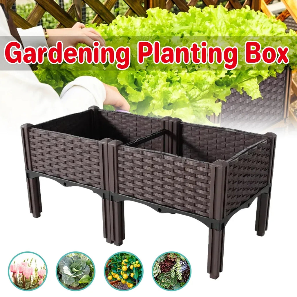 Rattan-Look Raised Planter Box 80 x 40 cm – Brown
