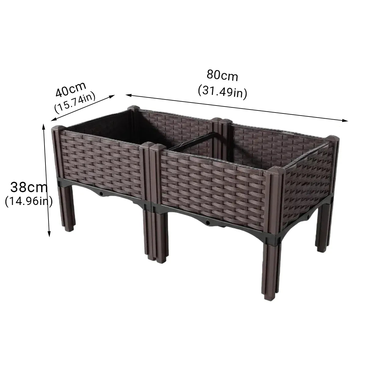 Rattan-Look Raised Planter Box 80 x 40 cm – Brown