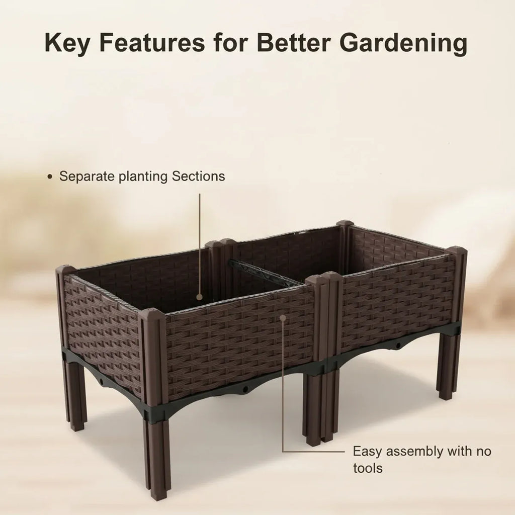 Rattan-Look Raised Planter Box 80 x 40 cm – Brown