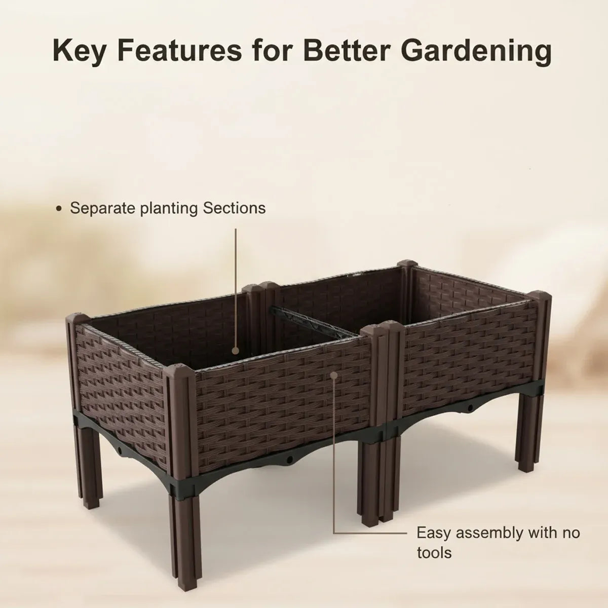 Rattan-Look Raised Planter Box 80 x 40 cm – Brown